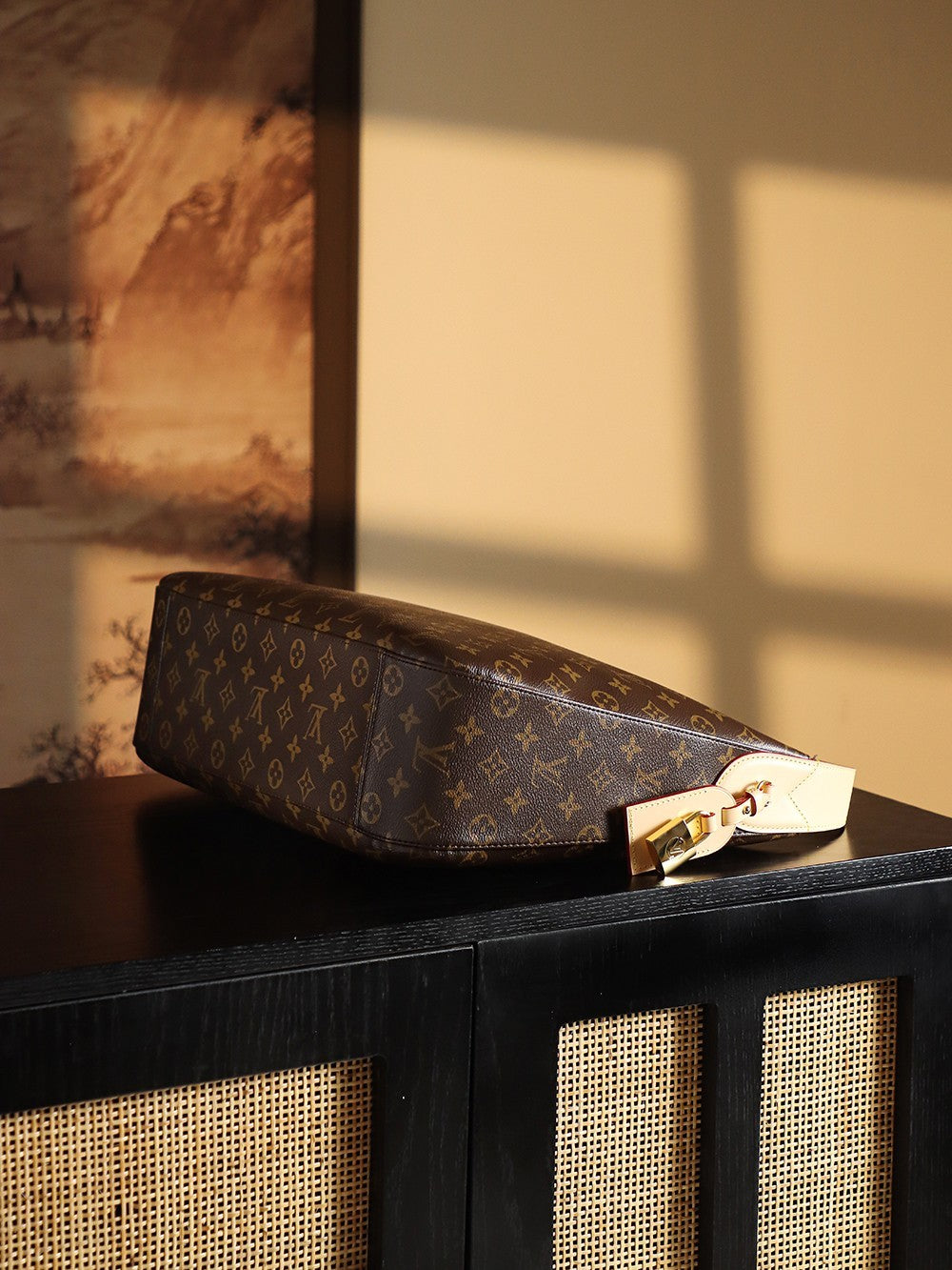 Louis Vuitton Slouchy Women's Brown Letter Logo Zipper Closure Coated Canvas Tote Shoulder Bag Bags #75135