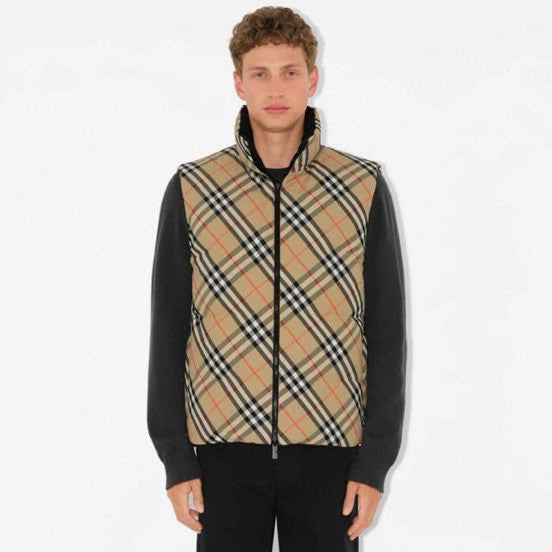 Burberry Men's And Women's Fall/winter Fashion Casual Stand Collar Zipper Checkered Reversible Double Sided Checkered Nylon Padded Vest #79369