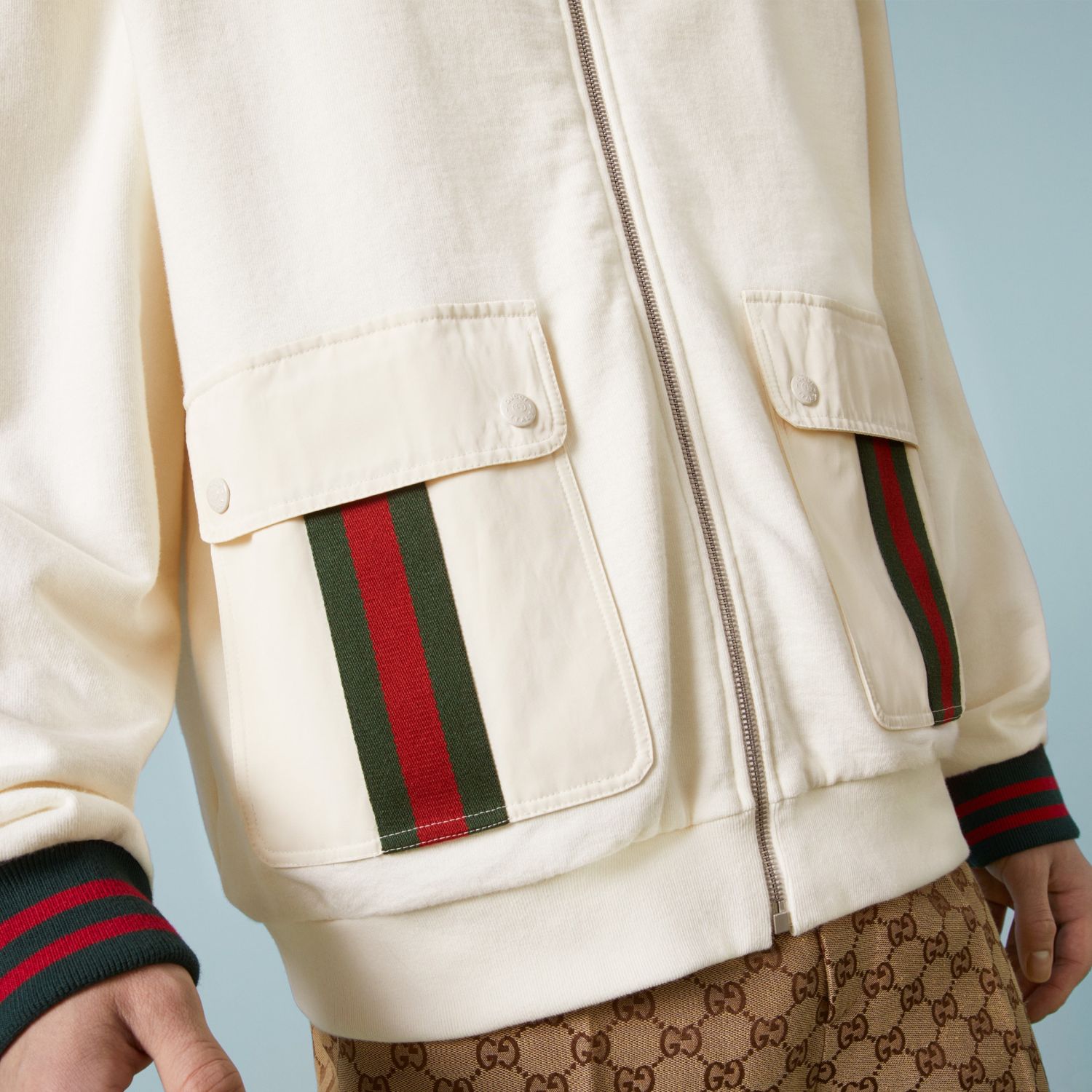 Gucci Men's Autumn Striped Standing Collar Zipper Cotton Fitted Long Sleeve Solid Color Jacket #71452