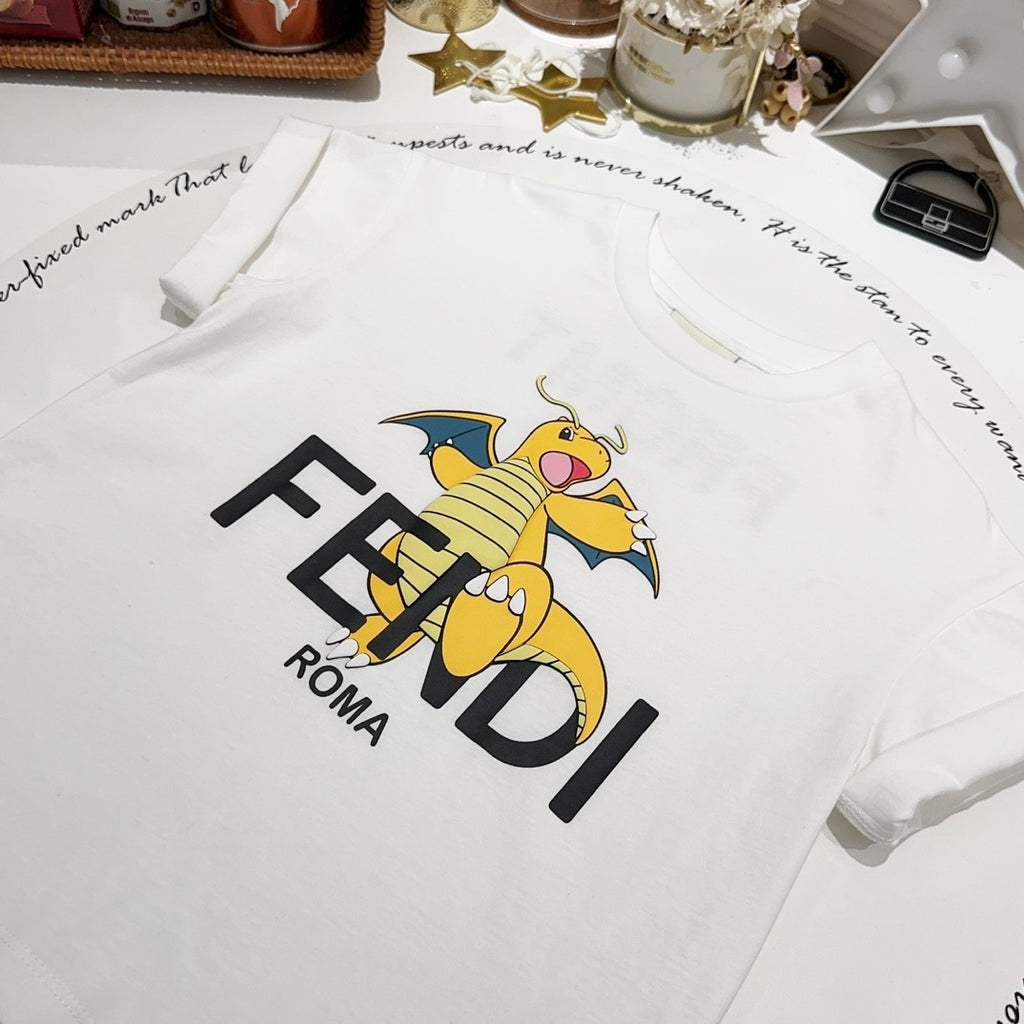 Fendi Kid's 2024 Chinese New Year Limited Series Summer Short Sleeve Logo Printed Fitted T-Shirt #31247