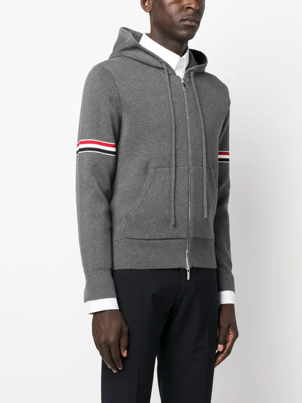 Thom Browne Men's Spring & Autumn Cotton Armband Embellished Solid Color Zipper Fitted Hooded Cardigan Jacket Ngvp #1943