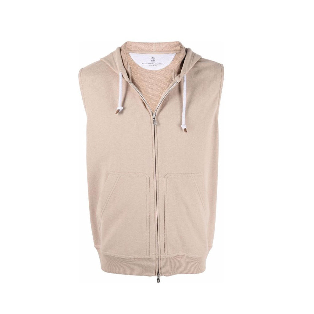 Brunello Cucinelli Men's Spring And Autumn Solid Color Zipper Drawstring Cotton Hooded Vest Casual Tie Shorts Ngvp #9218