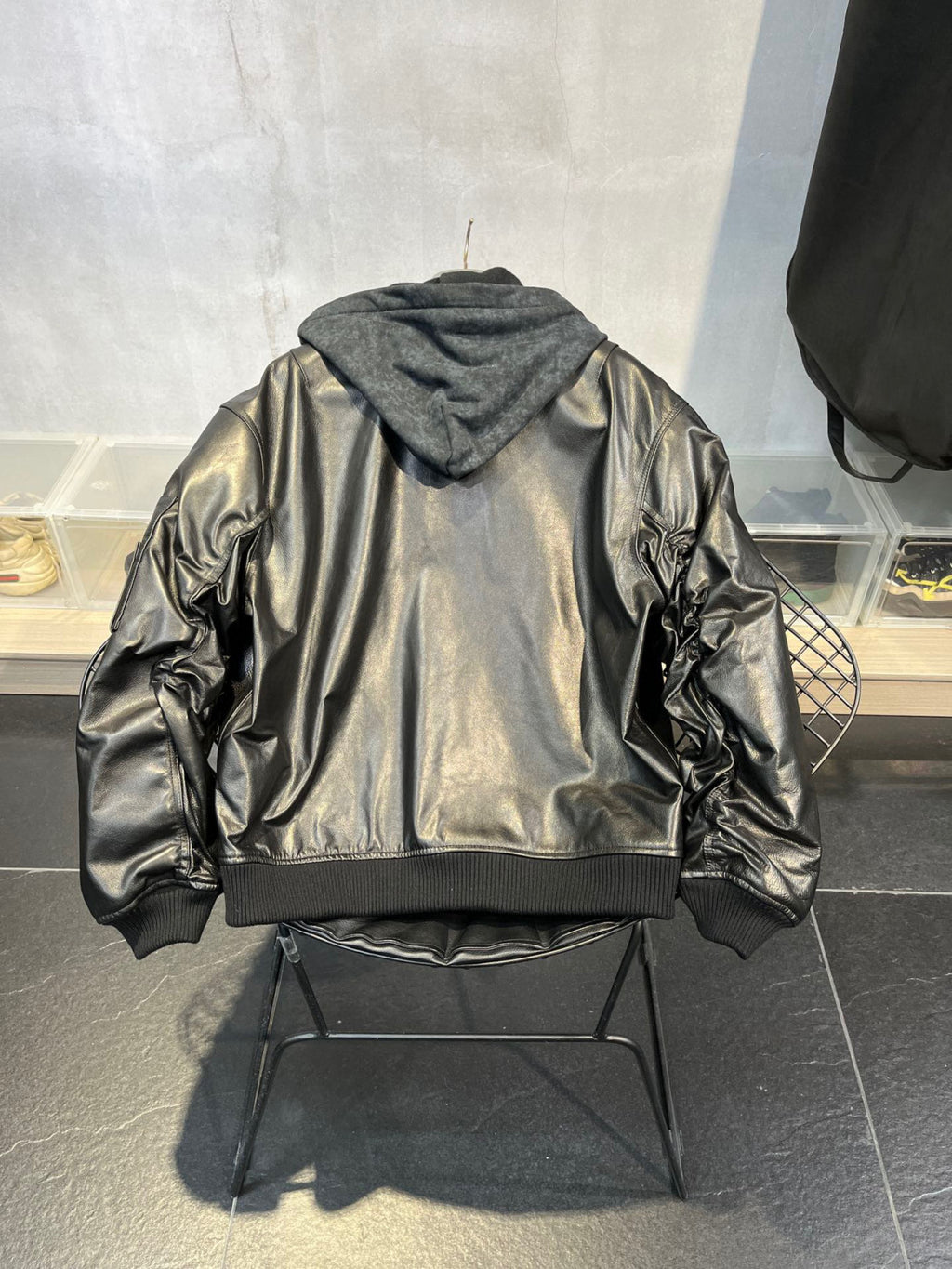 Balenciaga Leather Zip Hooded Jacket #96135