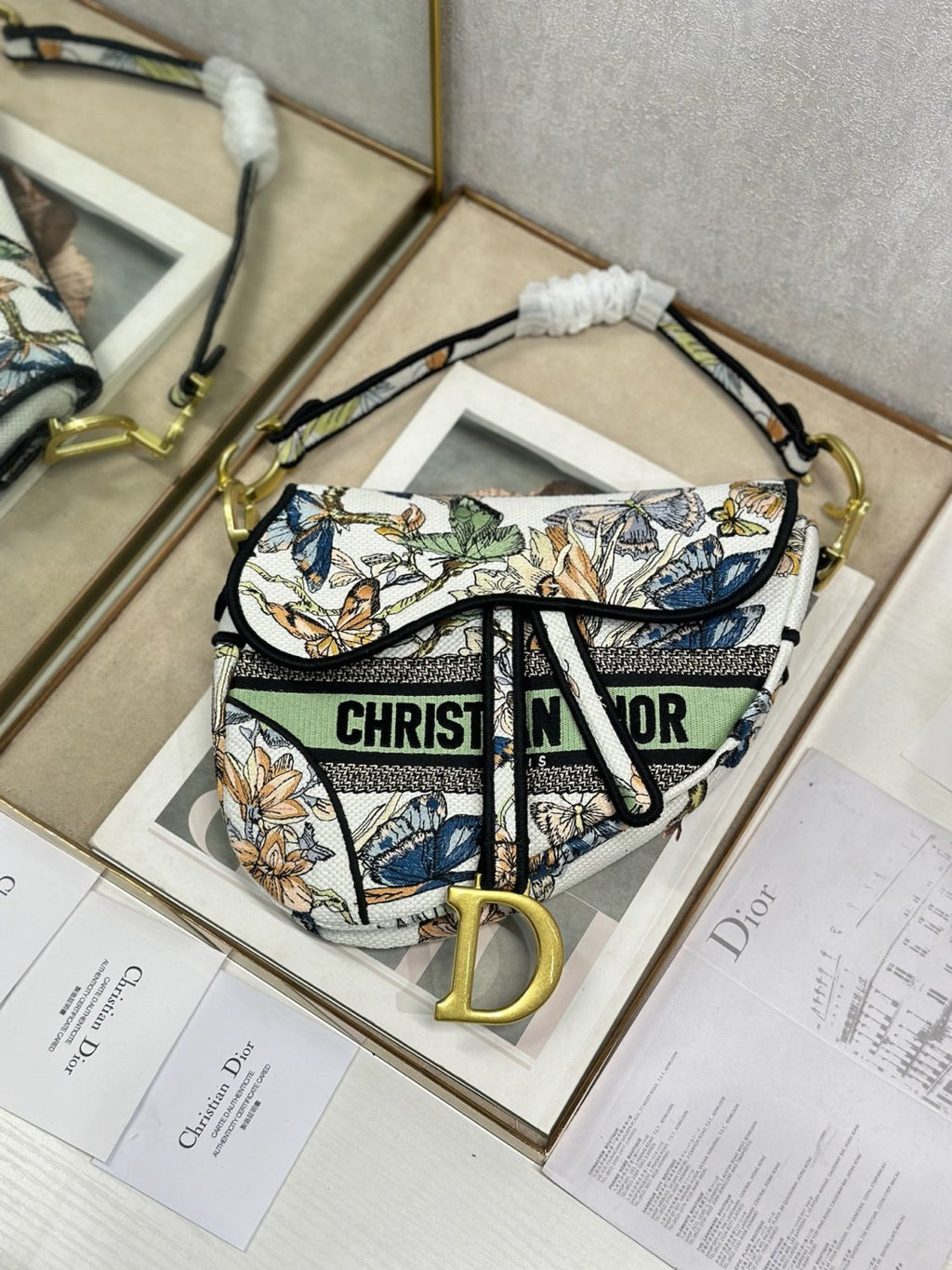 Dior Women's Saddle Bag Stirrup And D-ring Charm Multi-coloured Embroidered Butterfly Design Flap Saddle Bag Handbag And Shoulder Bags M0446CESE-M918 #197332
