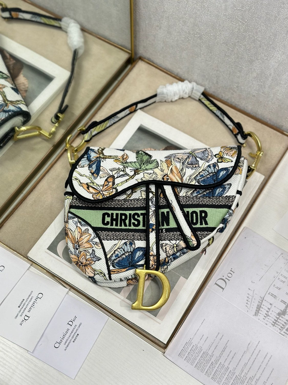 Dior Women's Saddle Bag Stirrup And D-ring Charm Multi-coloured Embroidered Butterfly Design Flap Saddle Bag Handbag And Shoulder Bags M0446CESE-M918 #197332