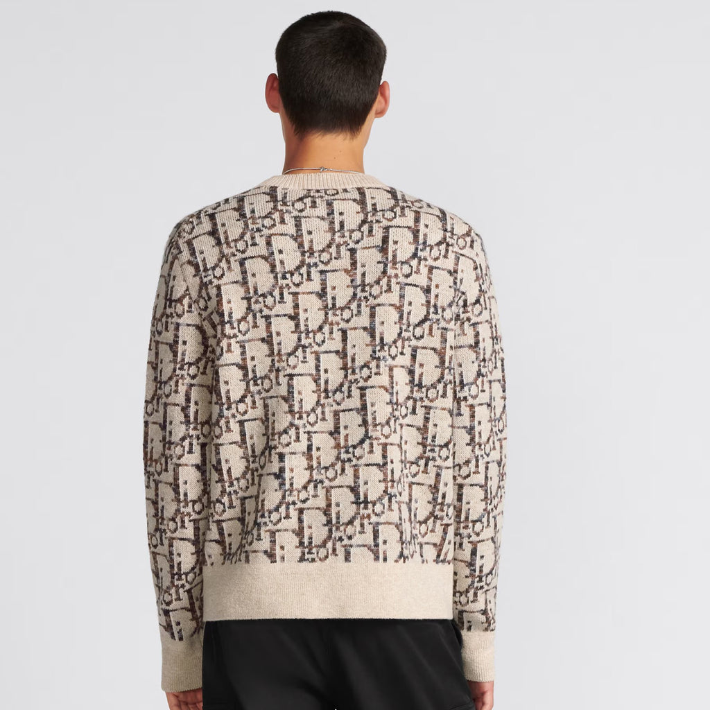 Dior Men's Beige Letter Knit Crew Neck Pullover Long Sleeve Sweater #97589