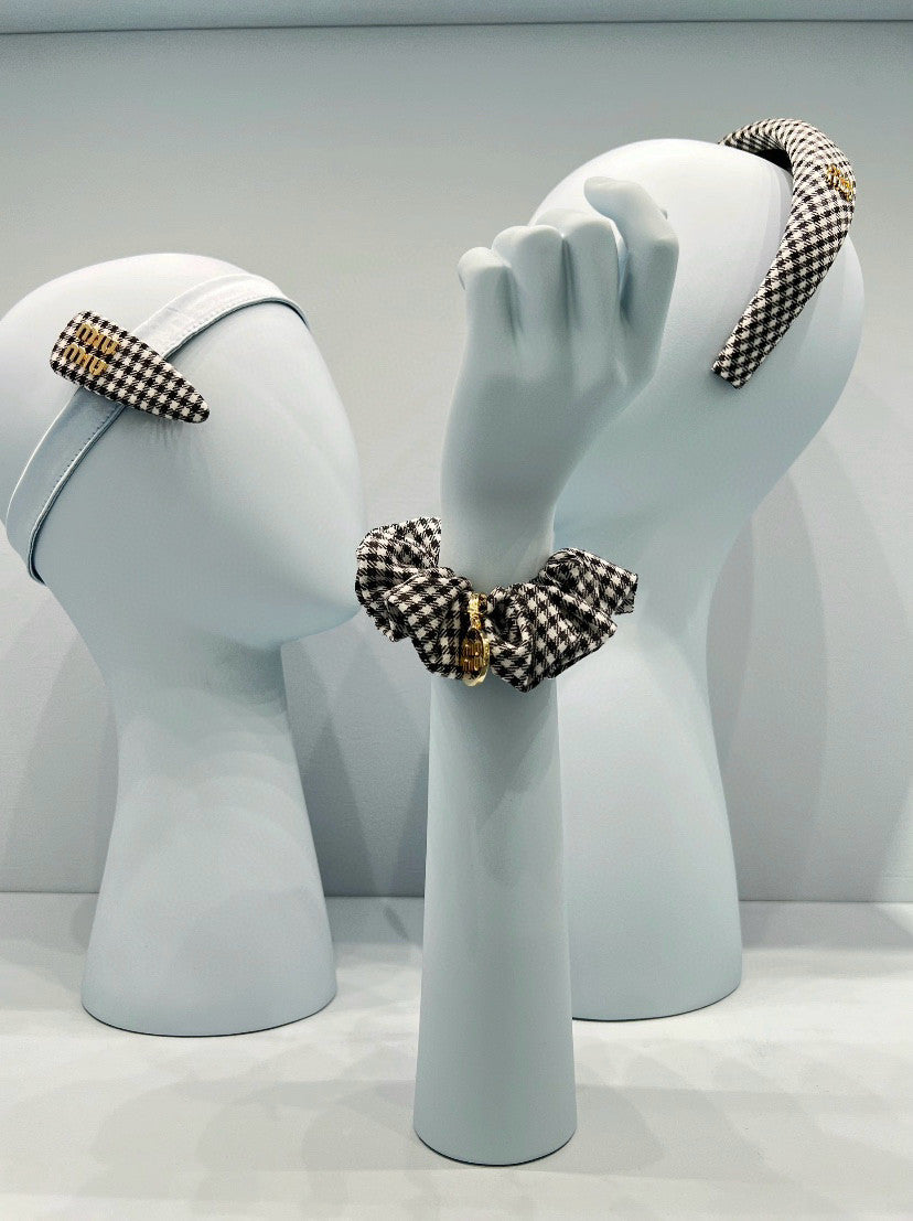 MiuMiu Women's Black and White Checkered Printed Hair Bands Headbands Hair Bands Hair Clips Jewelry #75549