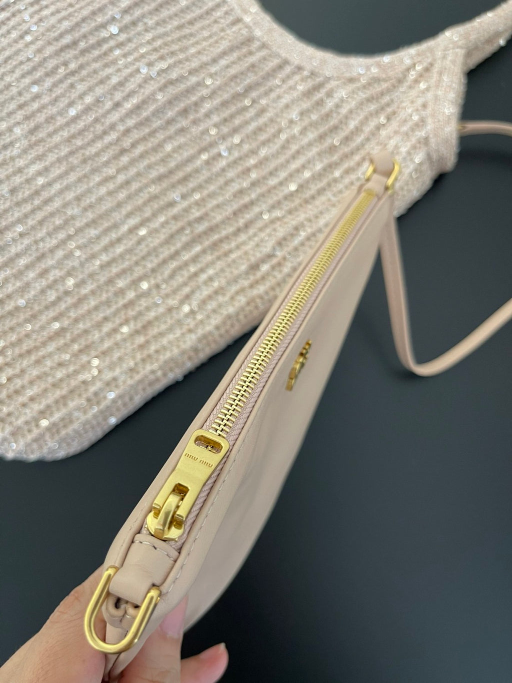 MiuMiu Ivy Sequin Mesh Women's Solid Color Sequined Shoulder Bag with Detachable Handbag Bags and Embroidered Letter Logo #77693
