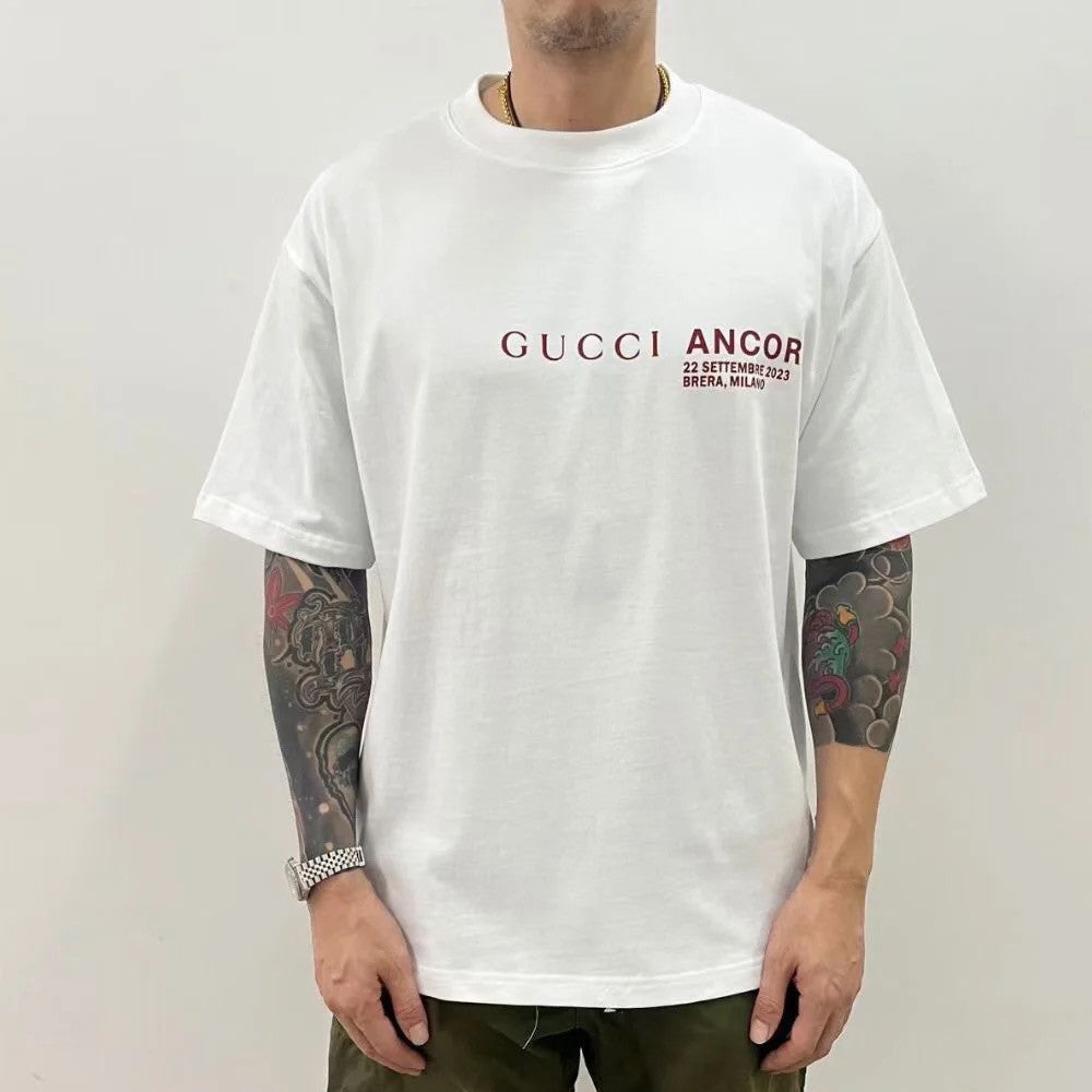Gucci Men's And Women's Genderless Fall And Winter Models White Cotton Round Neck Short Sleeve T-shirt #97233