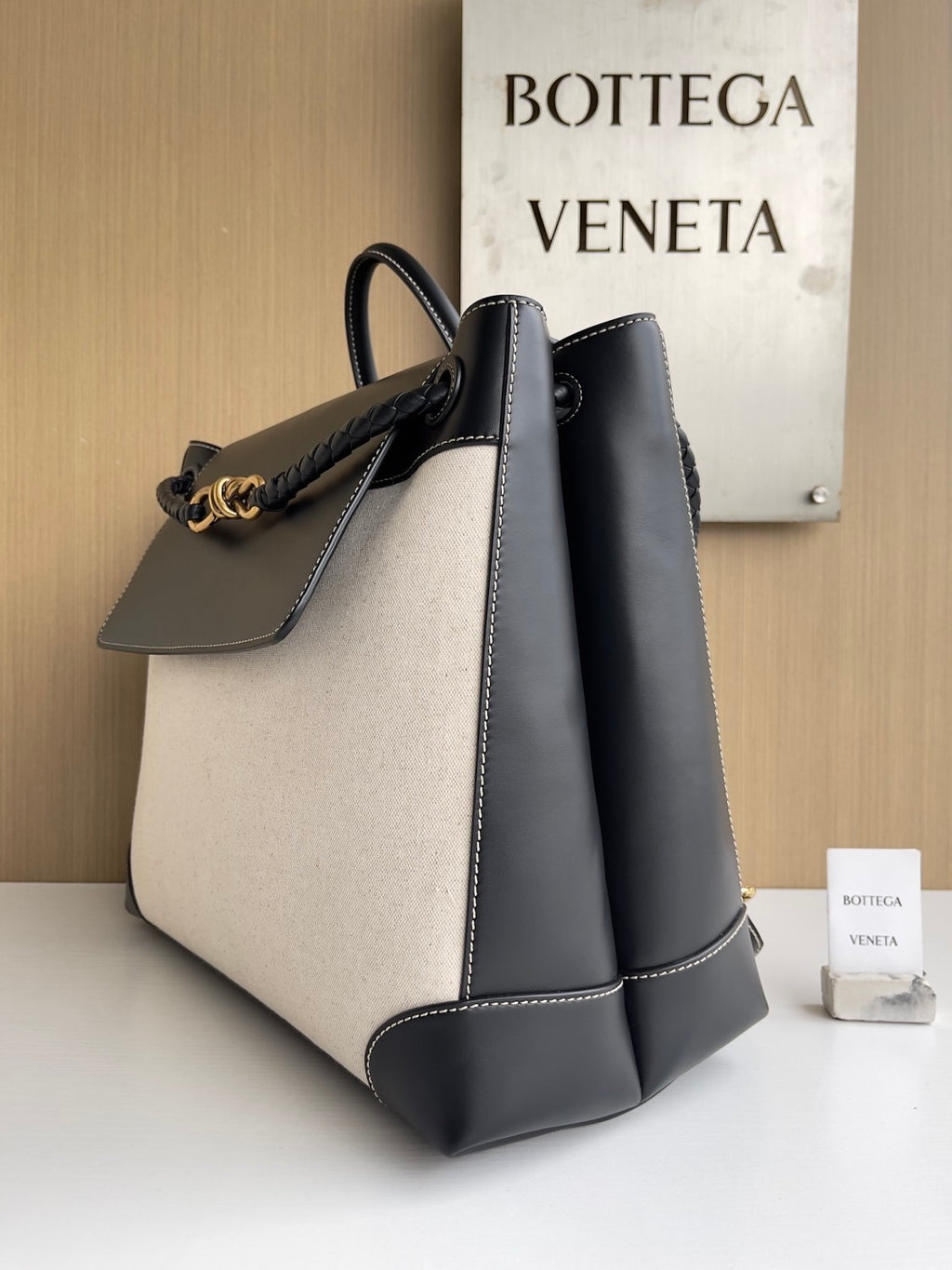 Bottega Veneta Women's Colorblocking Andiamo Leather Canvas Rucksack Tote Bag Bags #76523