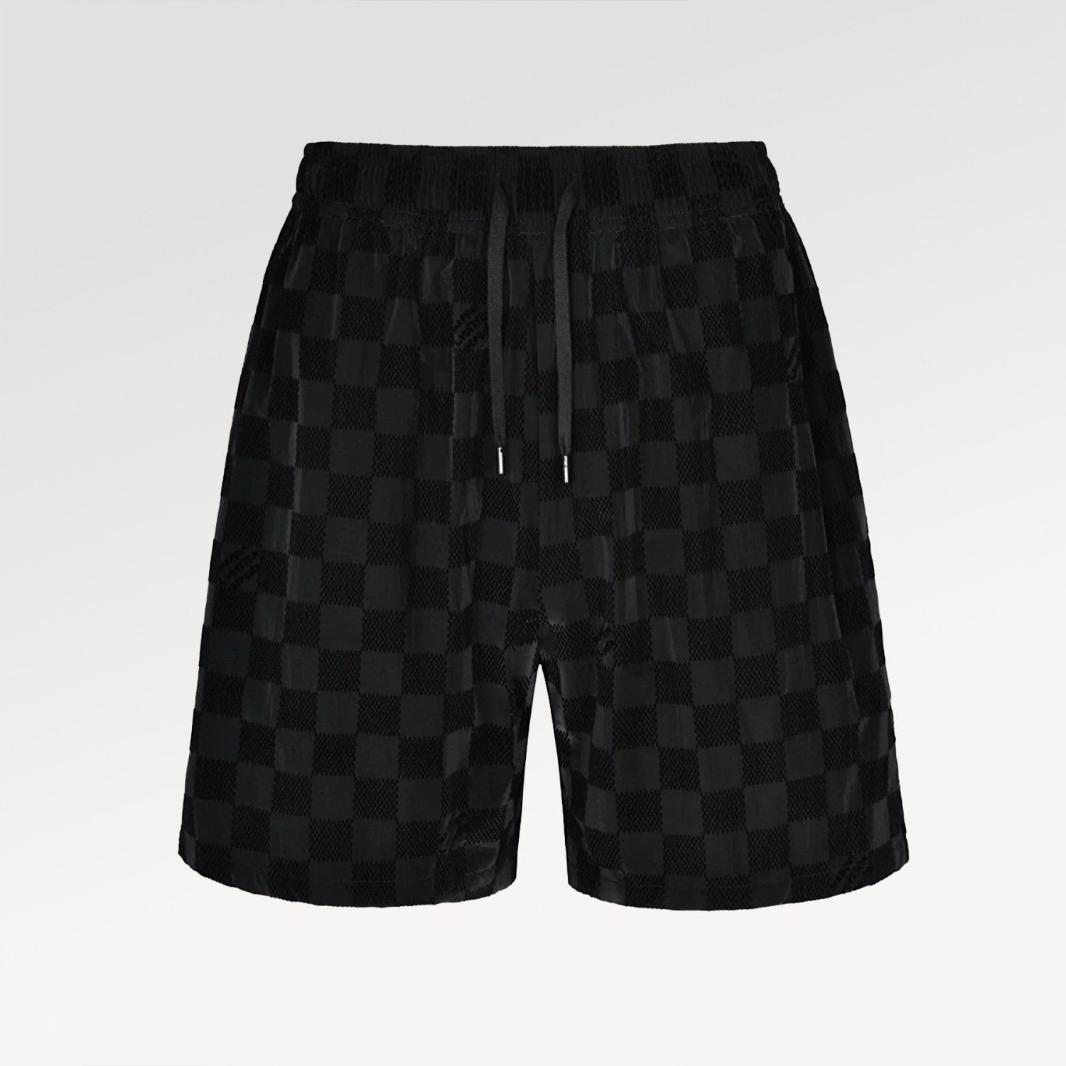Louis Vuitton Men's Spring/summer Flocked Tech Shorts Checkerboard Marque L.vuitton Déposée Logo Velvet Solid Color Elastic Waist Wide Leg Comfortable Pants #81411