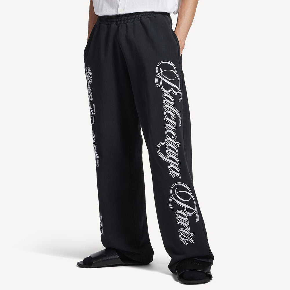Balenciaga Men's Cursive Baggy Pants in Black white  #335553