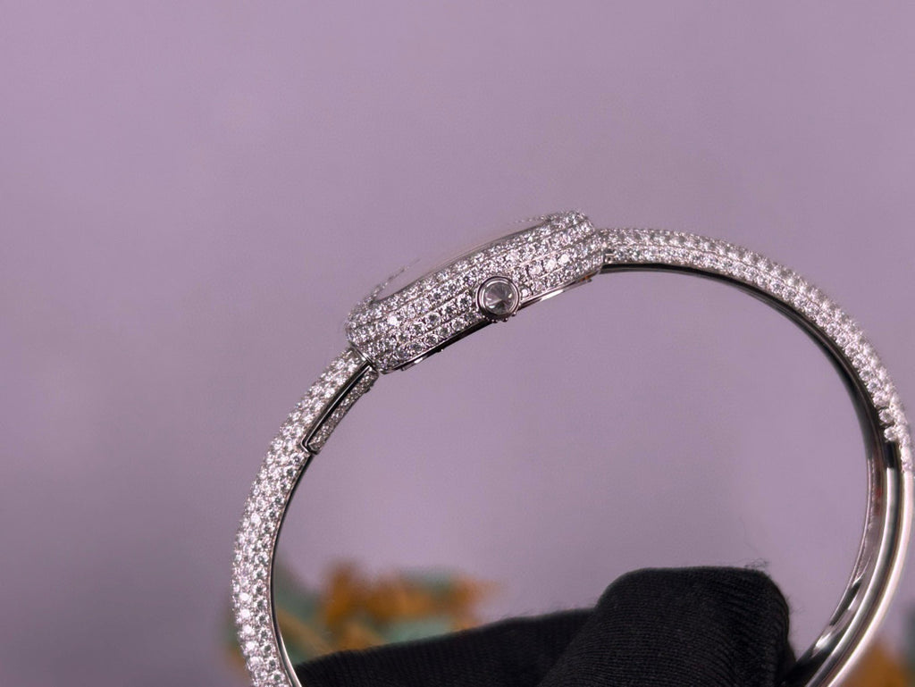 Cartier Women's Baignoire Watch Bathtub Collection Quartz Movement Steel Case Full Diamonds Bracelet Watch #81279
