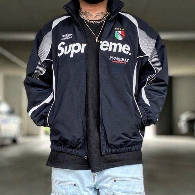 Supreme x Umbro Men's Women's Spring & Autumn Solid Color Zipper Loose Waterproof Nylon Hooded Long Sleeve Track Jacket #71417
