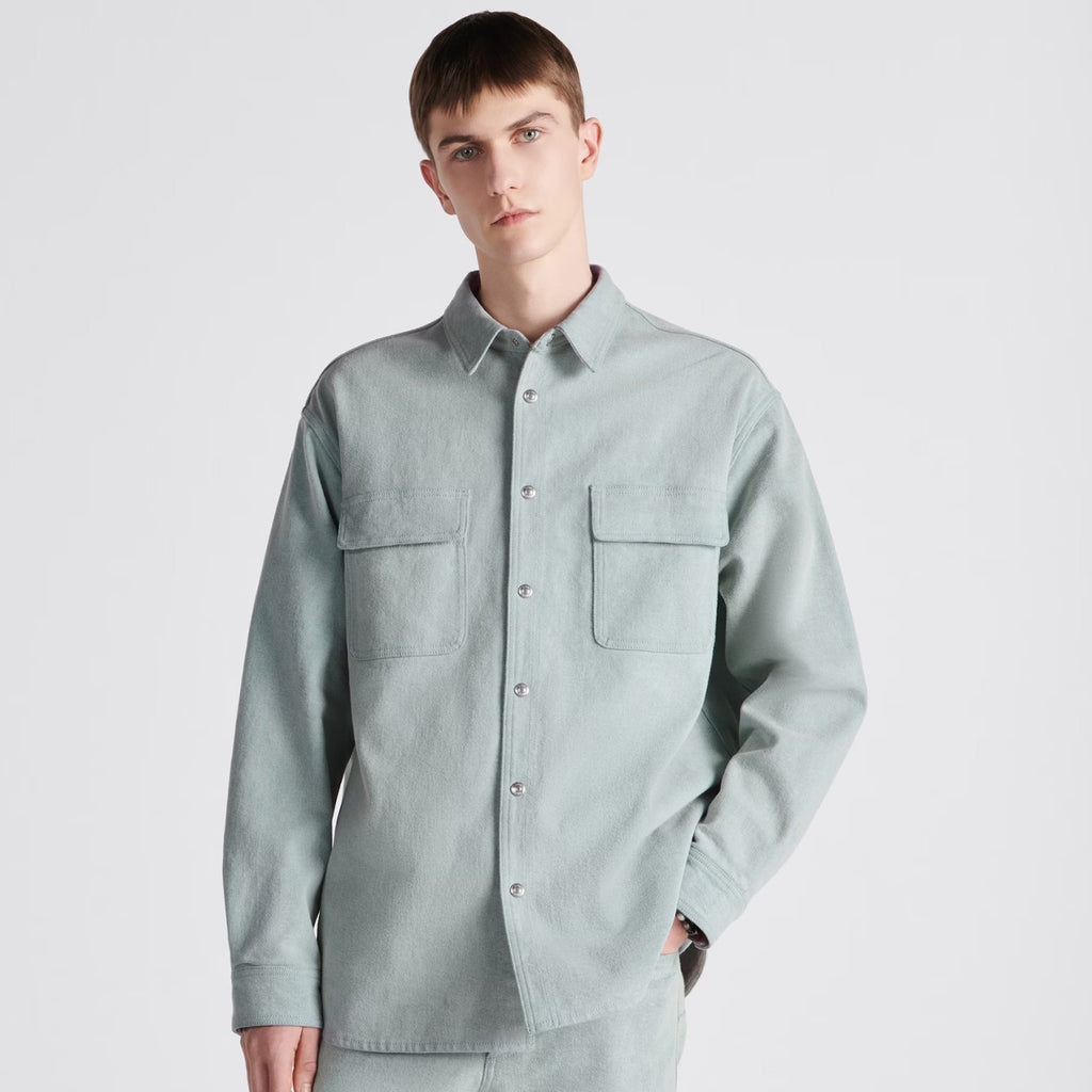 Dior Men's Spring And Autumn Long Sleeved Single Breasted Christian Couture Reversible Shirt Blue Cotton Denim #97745