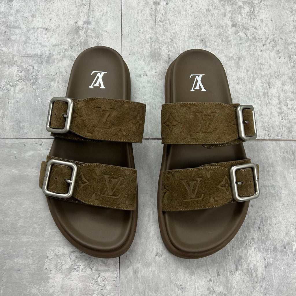 Louis Vuitton Men's Summer Solid Color Classic Fashion Casual Logo Print Slippers Round Toe Flat Mule Shoes #78169