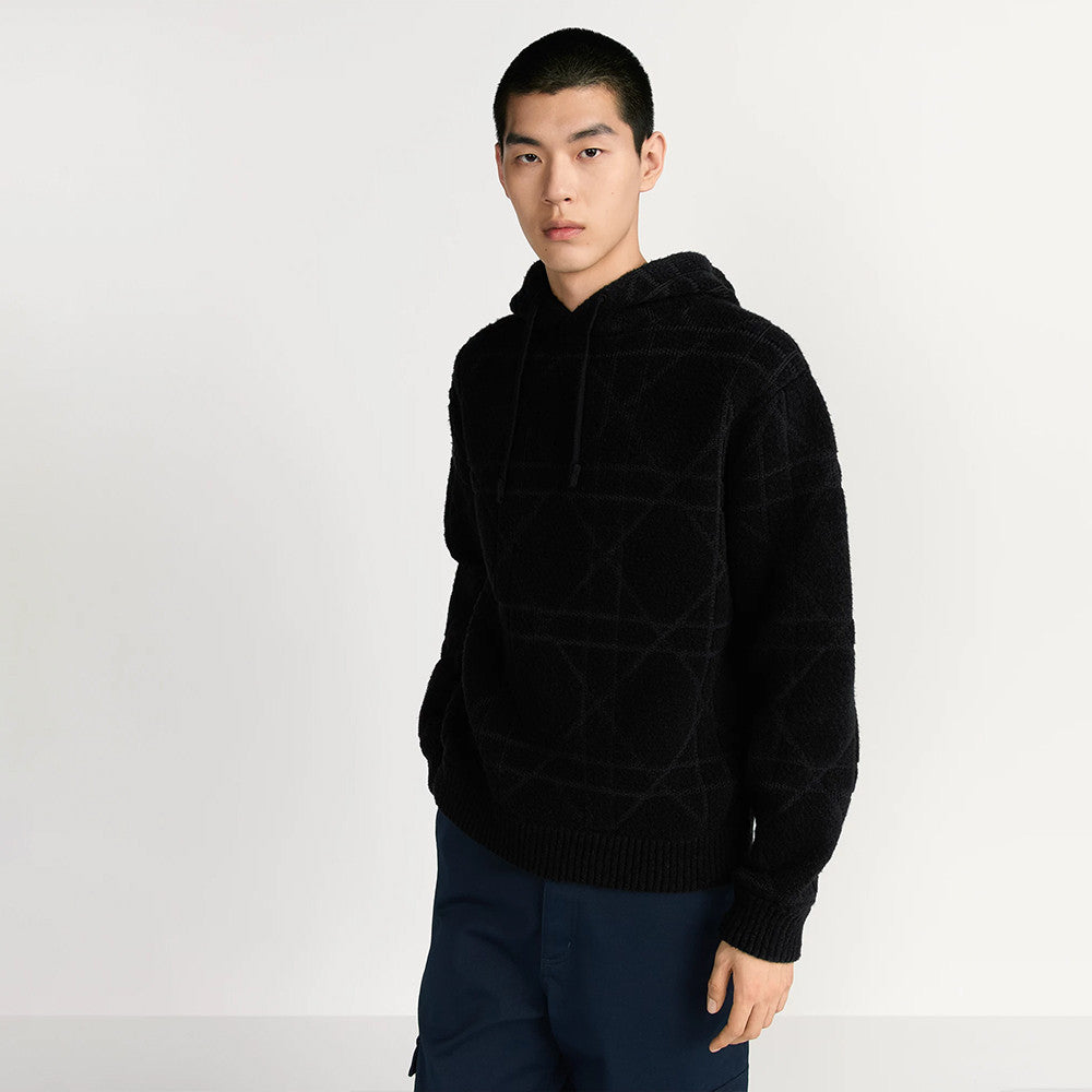 DIOR Cannage Hooded Sweatshirt Beige Cotton and Wool Blend Knit#336735