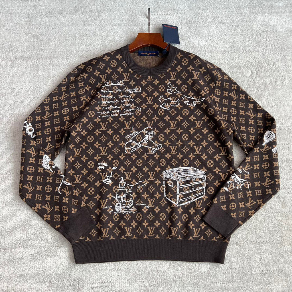 Louis Vuitton Embroidered Pattern Crew Neck Sweater Pullover #96167