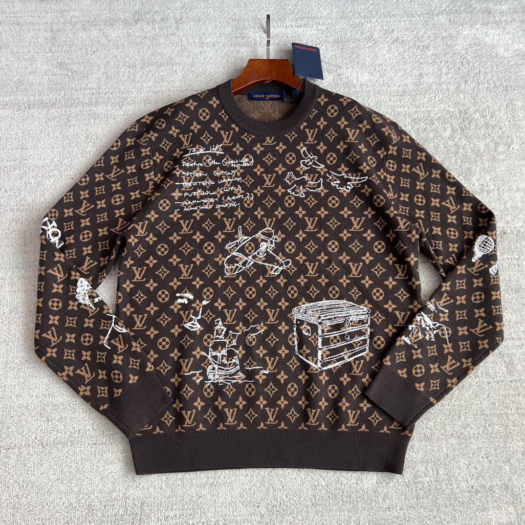 Louis Vuitton Embroidered Pattern Crew Neck Sweater Pullover #96167