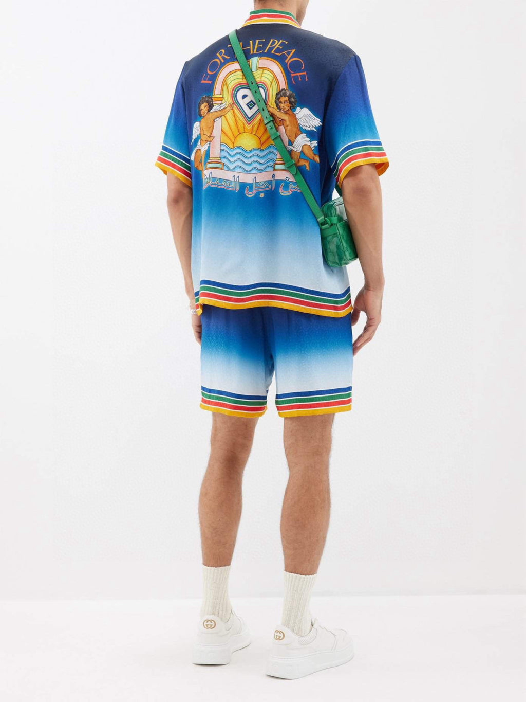 Casablanca Men's Summer Gradient Angel Pattern Printed Single-Breasted Short-Sleeved Shirt and Casual Shorts Set Suit #77744