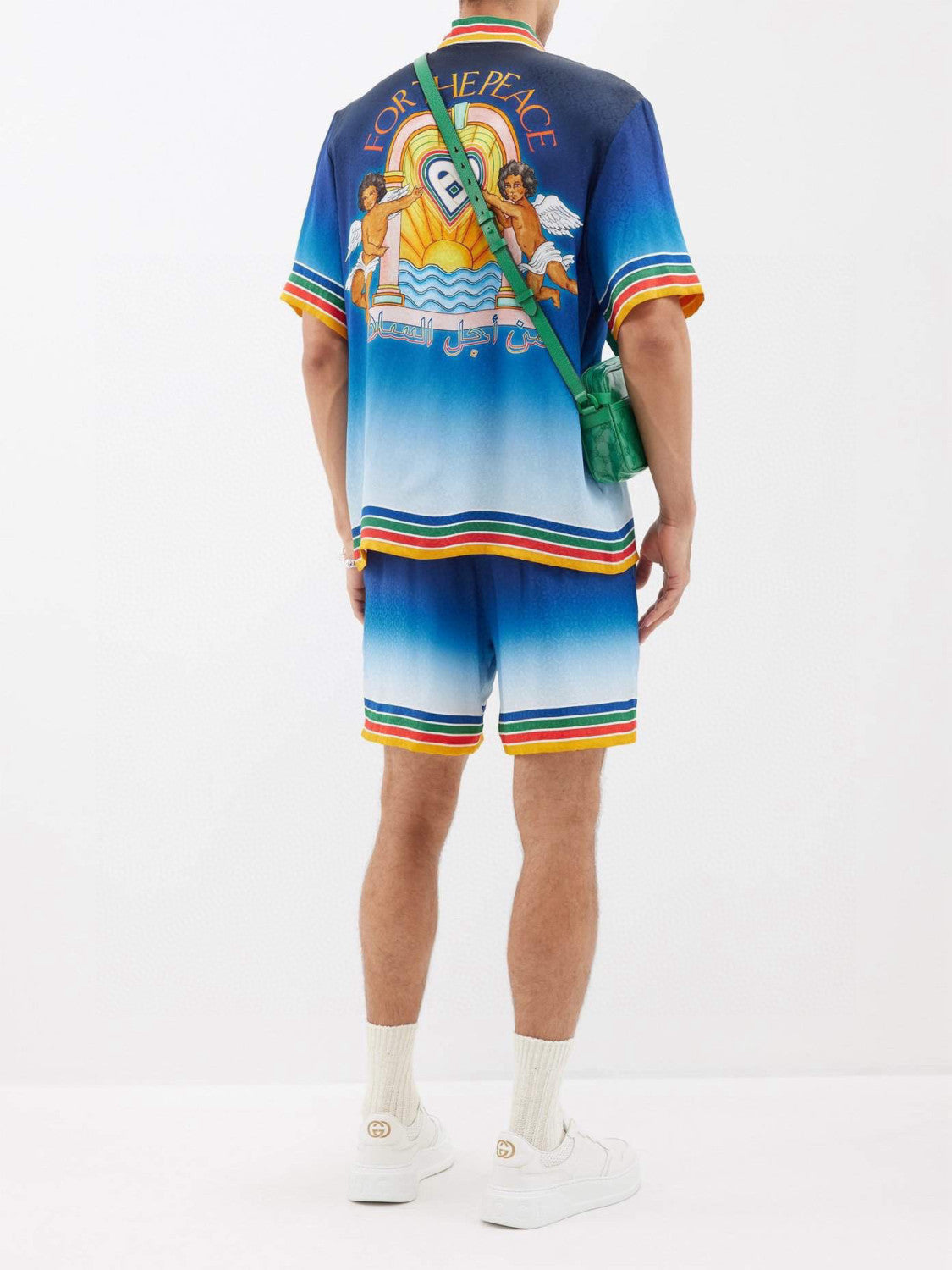 Casablanca Men's Summer Gradient Angel Pattern Printed Single-Breasted Short-Sleeved Shirt and Casual Shorts Set Suit #77744
