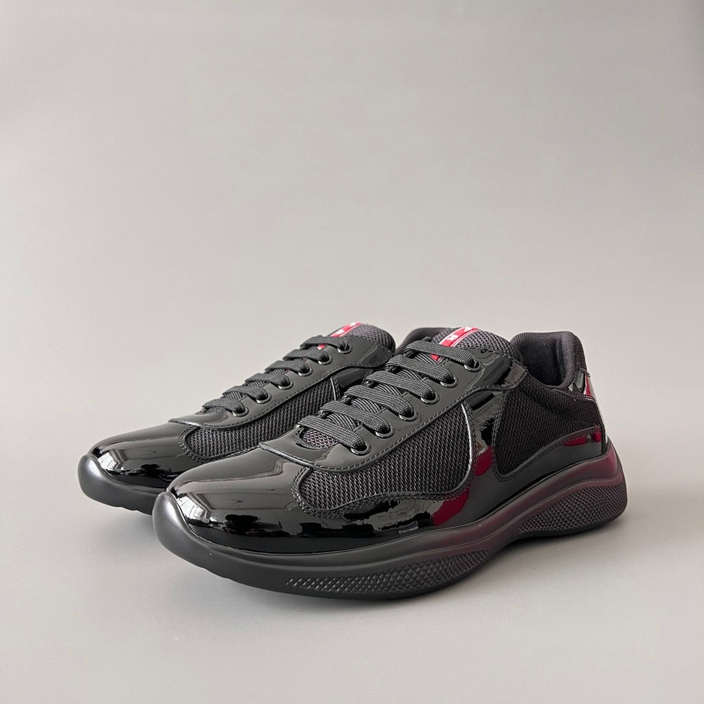 PRADA Black silver Patent Leather And Technical Fabric Prada America s Cup Sneakers #334570