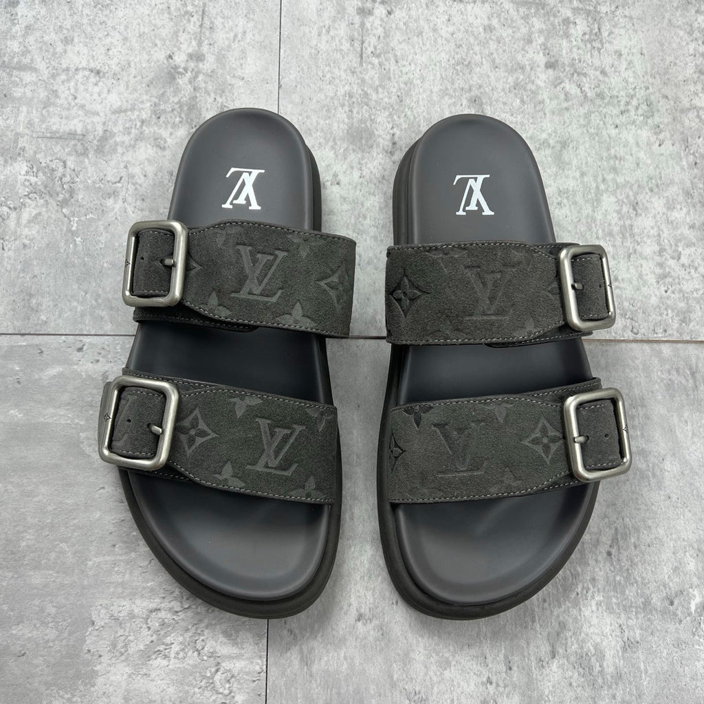 Louis Vuitton Men's Summer Solid Color Classic Fashion Casual Logo Print Slippers Round Toe Flat Mule Shoes #78169