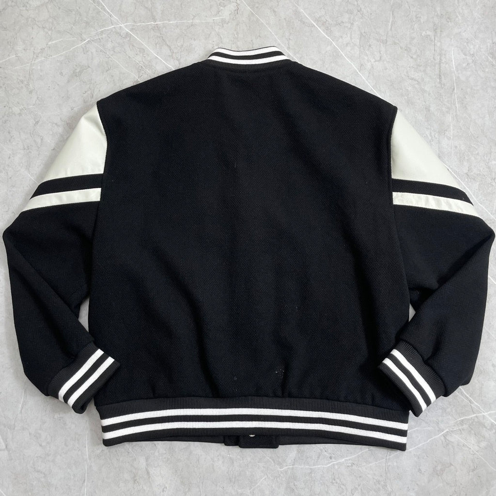 Celine Men's Spring And Autumn Jackson Textured Wool Baseball Patchwork Leather Single Breasted Long Sleeve Jacket Ngvp #1249