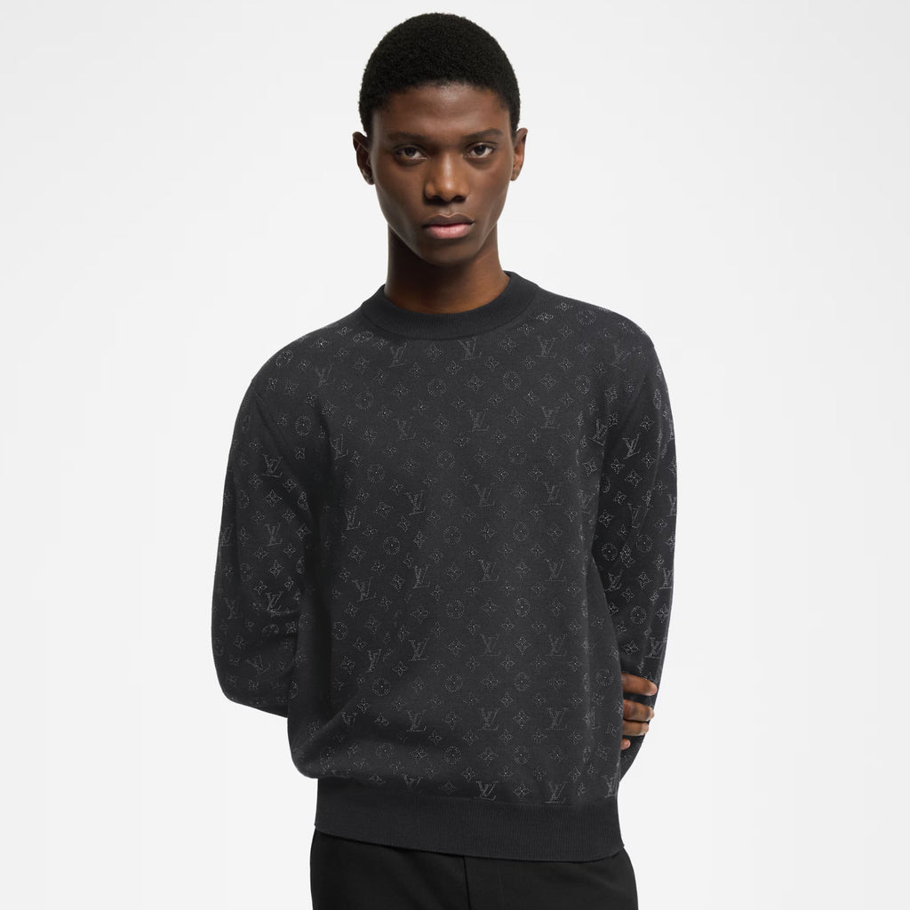 Louis Vuitton Men's Spring and Autumn Rhinestone Letter Logo Printed Round Neck Long Sleeve Sweater #75138