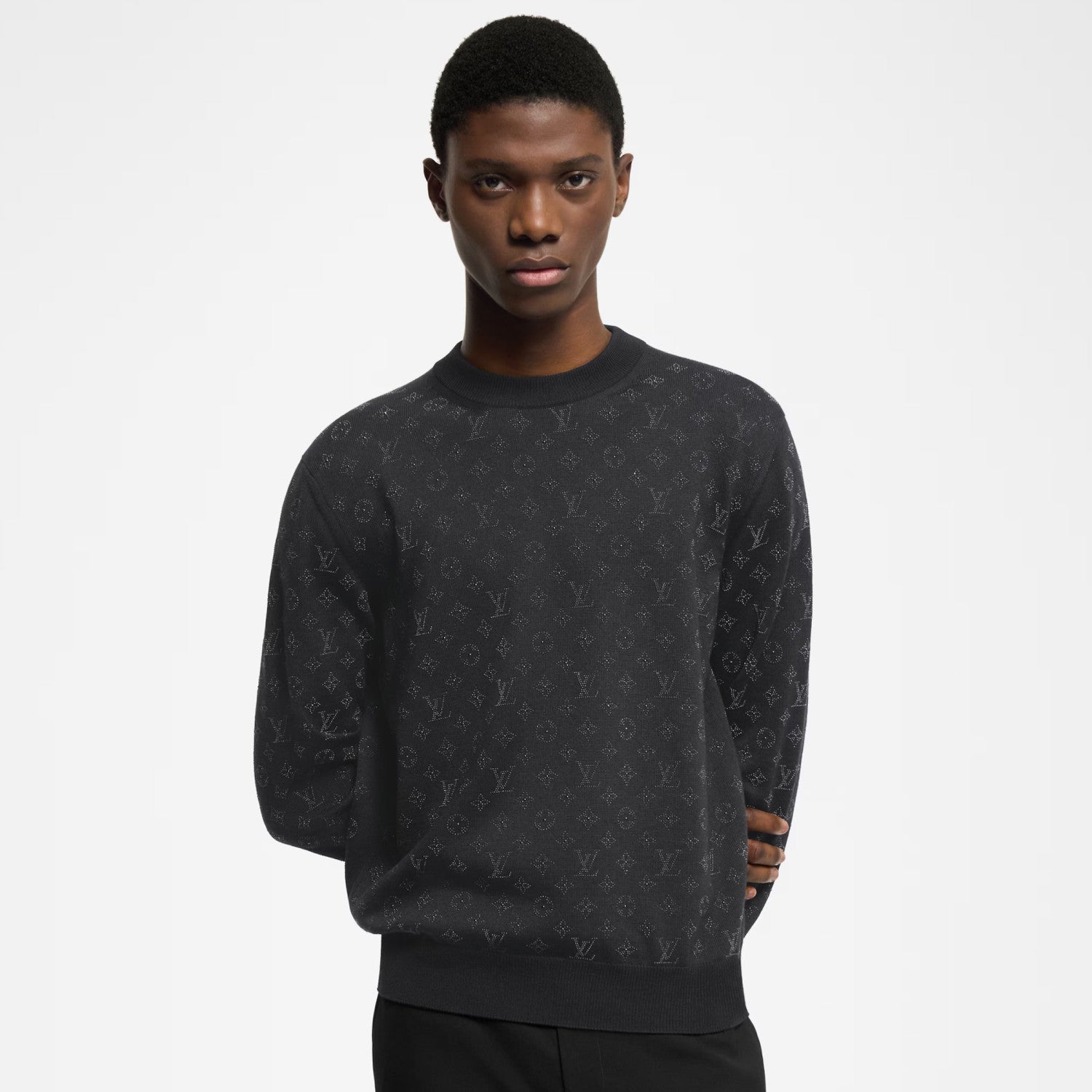 Louis Vuitton Men's Spring and Autumn Rhinestone Letter Logo Printed Round Neck Long Sleeve Sweater #75138