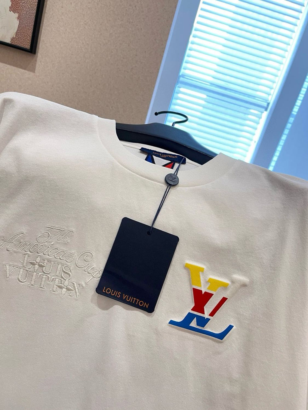 Louis Vuitton Men's Summer White Logo Embroidered Crew Neck Cotton Short Sleeve T-Shirt #72787