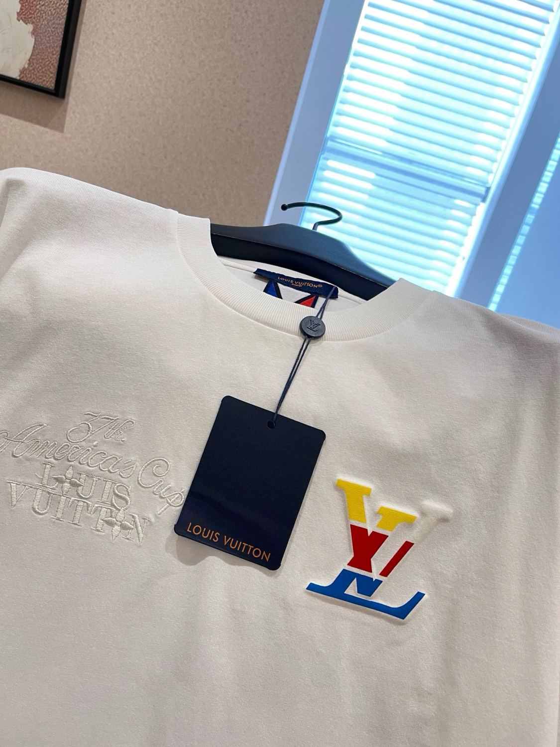 Louis Vuitton Men's Summer White Logo Embroidered Crew Neck Cotton Short Sleeve T-Shirt #72787