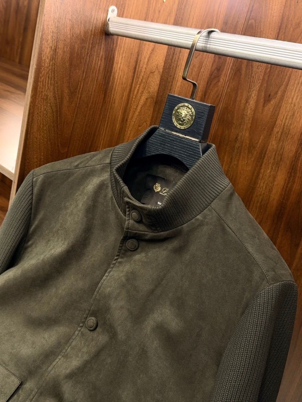 Loro Piana Men's Fall/Winter Fashion Casual Crew Neck Single Button Suede Velvet Patchwork Wool Knit Stand Collar Jacket #79222