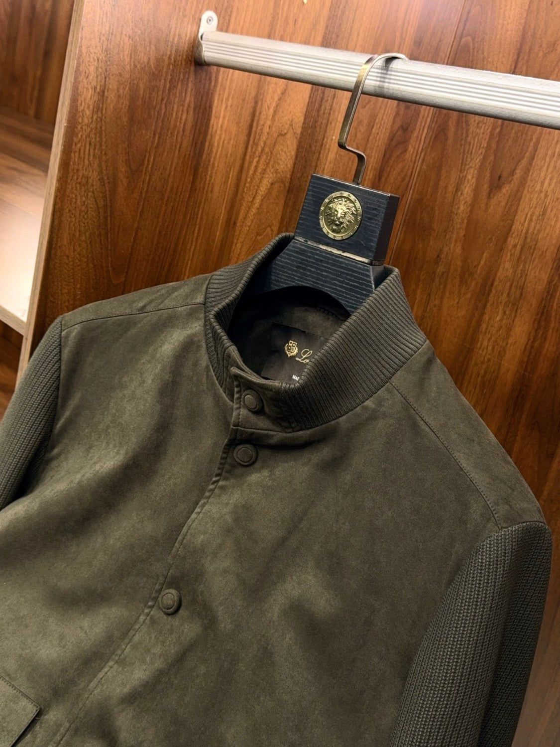 Loro Piana Men's Fall/Winter Fashion Casual Crew Neck Single Button Suede Velvet Patchwork Wool Knit Stand Collar Jacket #79222