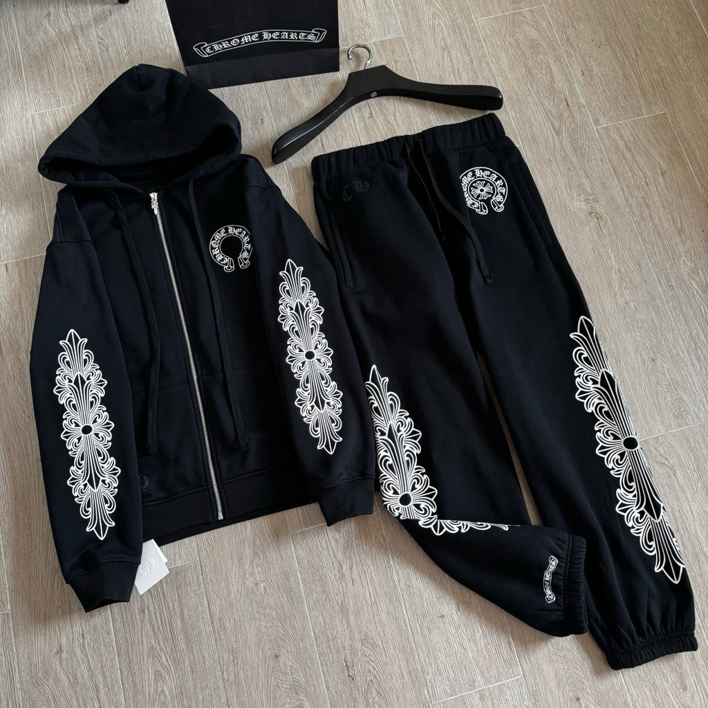 Chrome Hearts Side Floral Leg Pattern Hooded Sweatshirt Pants #375724