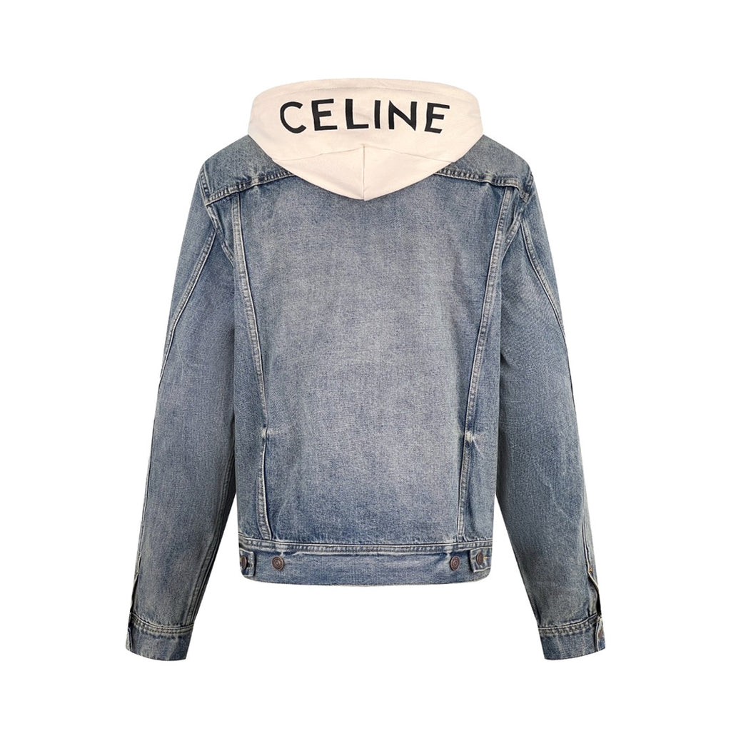 Celine Men's Spring/Autumn Solid Color Hooded Single-Breasted Long-Sleeved Denim Jacket #77716
