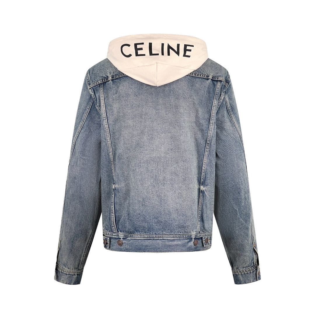 Celine Men's Spring/Autumn Solid Color Hooded Single-Breasted Long-Sleeved Denim Jacket #77716
