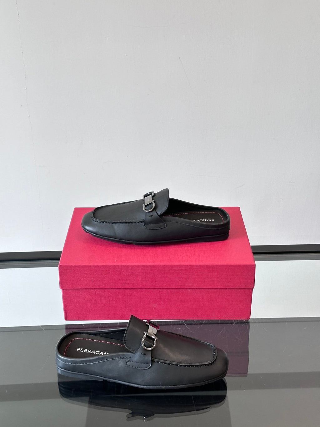 Ferragamo Men's Spring/Fall Solid Color Classic Calfskin Round Toe Open Back Mule Shoes #78195