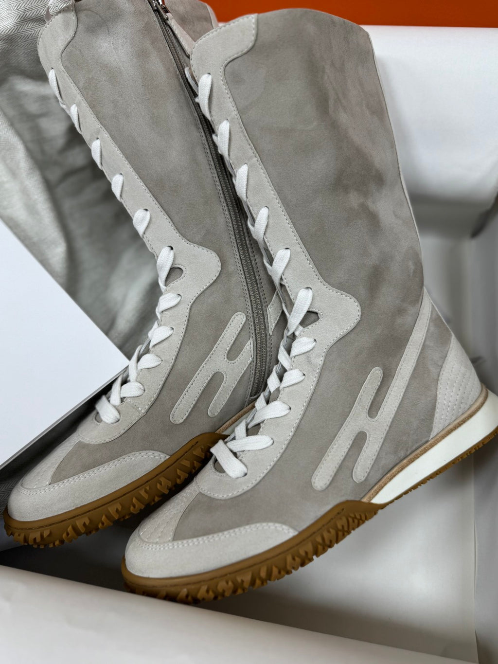Hermes Lace Up Women's Spring/Fall Fashion Casual Round Toe Lace Up Suede High Top Flat Sneakers Shoe #79377