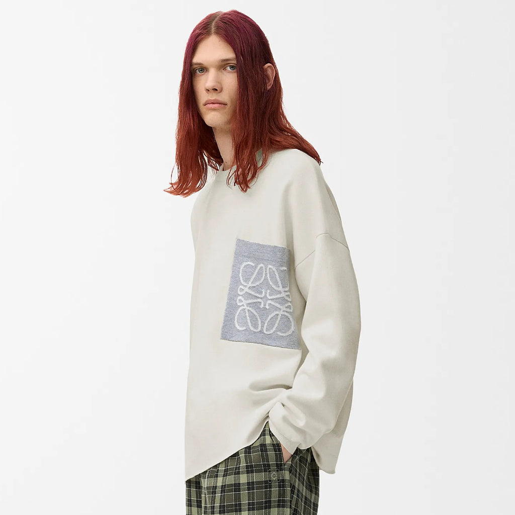 Loewe Men's And Women's Spring/fall Fashion Casual Crewneck Pullover Two Tone Patchwork Logo Knit Sweatshirt #79248