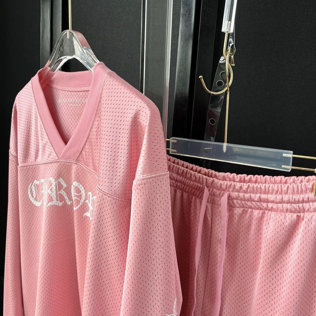 Chrome Hearts Men's Summer and Winter Pink Long Sleeve T-Shirt Shorts Set Suit #72589