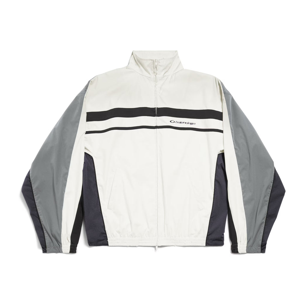 Balenciaga Men's Faded Black 50/50 Tracksuit Jacket Spring/Fall Zipper Long-Sleeve Outerwear Casual Patchwork Stretch Relaxed-Fit Sweatpants #81565
