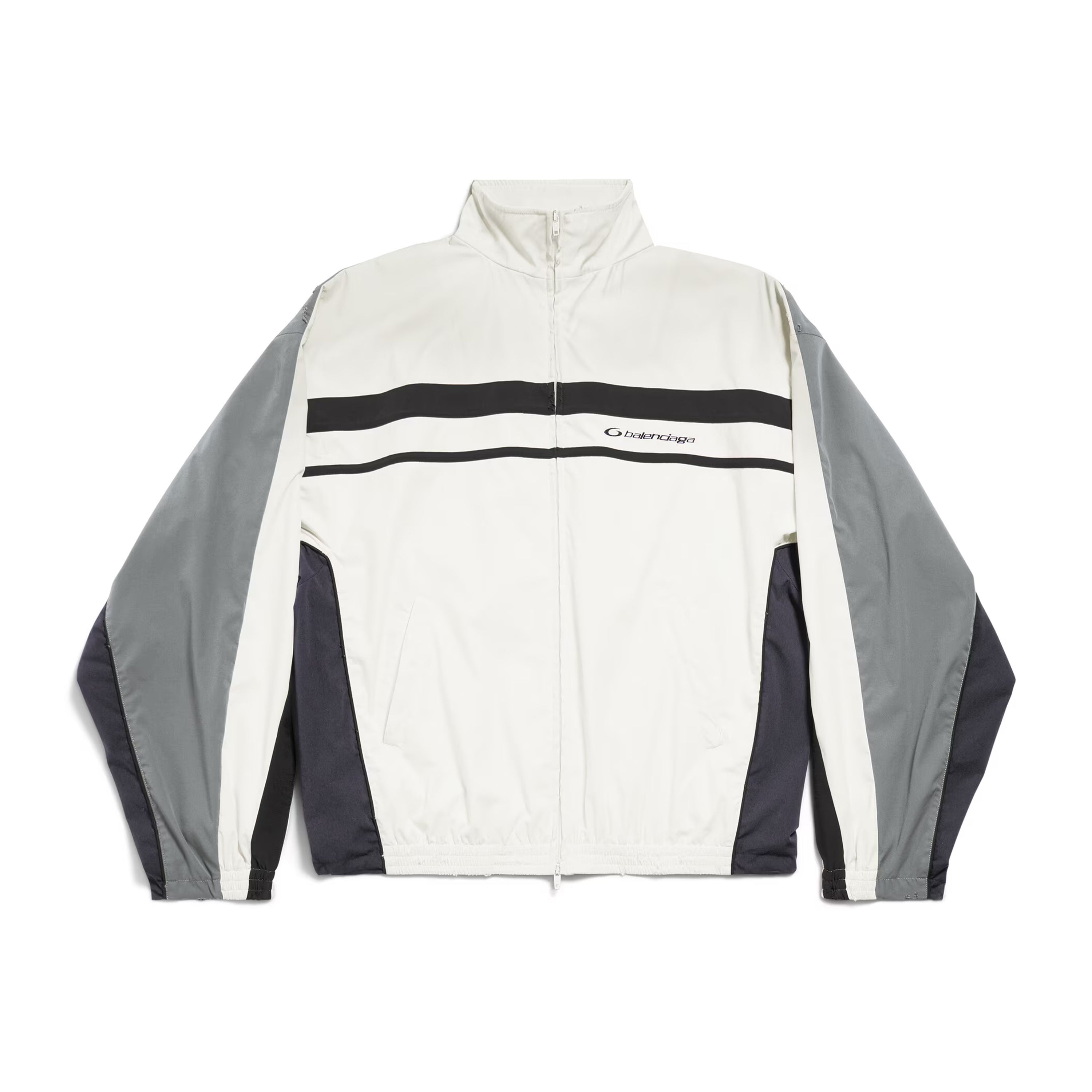 Balenciaga Men's Faded Black 50/50 Tracksuit Jacket Spring/Fall Zipper Long-Sleeve Outerwear Casual Patchwork Stretch Relaxed-Fit Sweatpants #81565