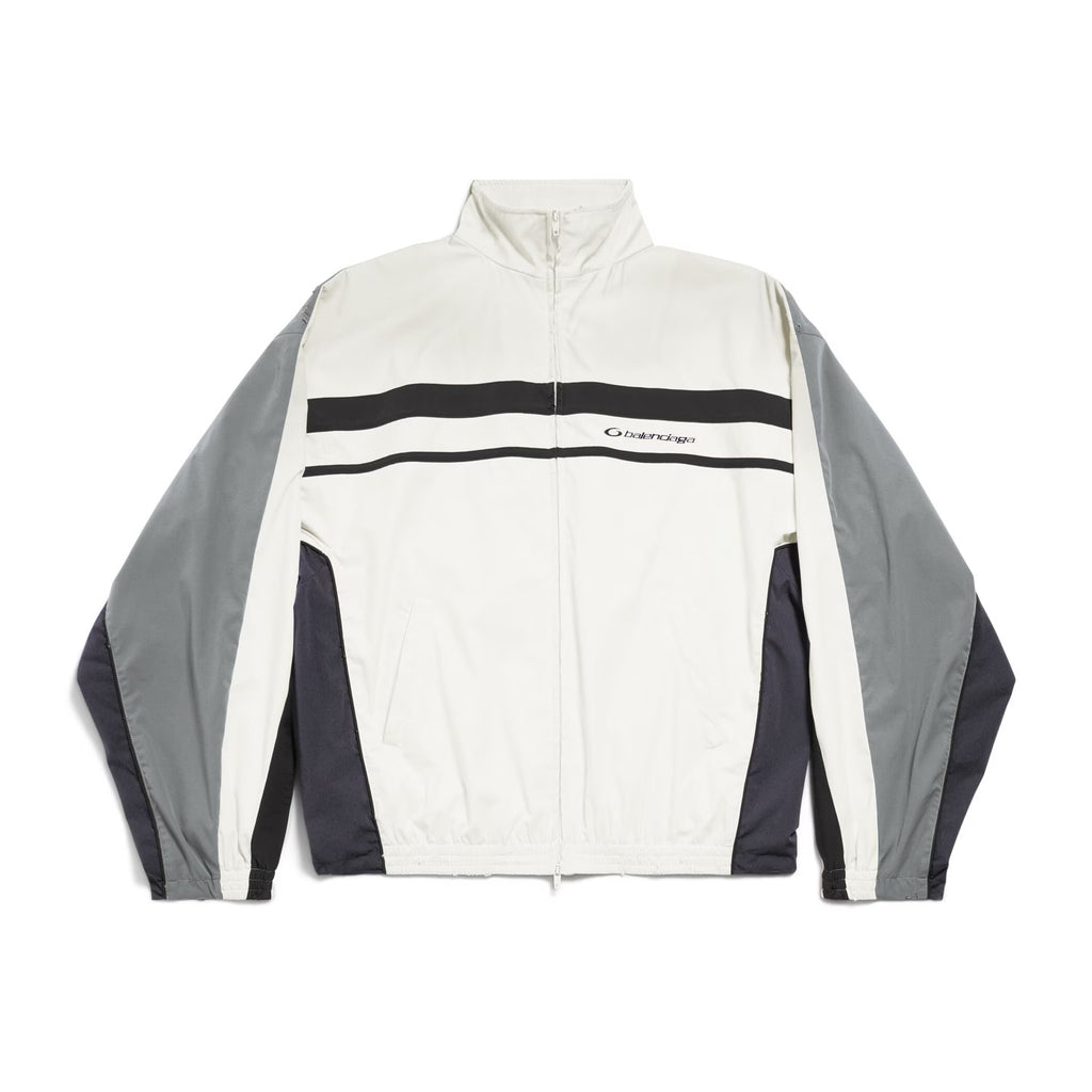 Balenciaga Men's Faded Black 50/50 Tracksuit Jacket Spring/Fall Zipper Long-Sleeve Outerwear Casual Patchwork Stretch Relaxed-Fit Sweatpants #81565