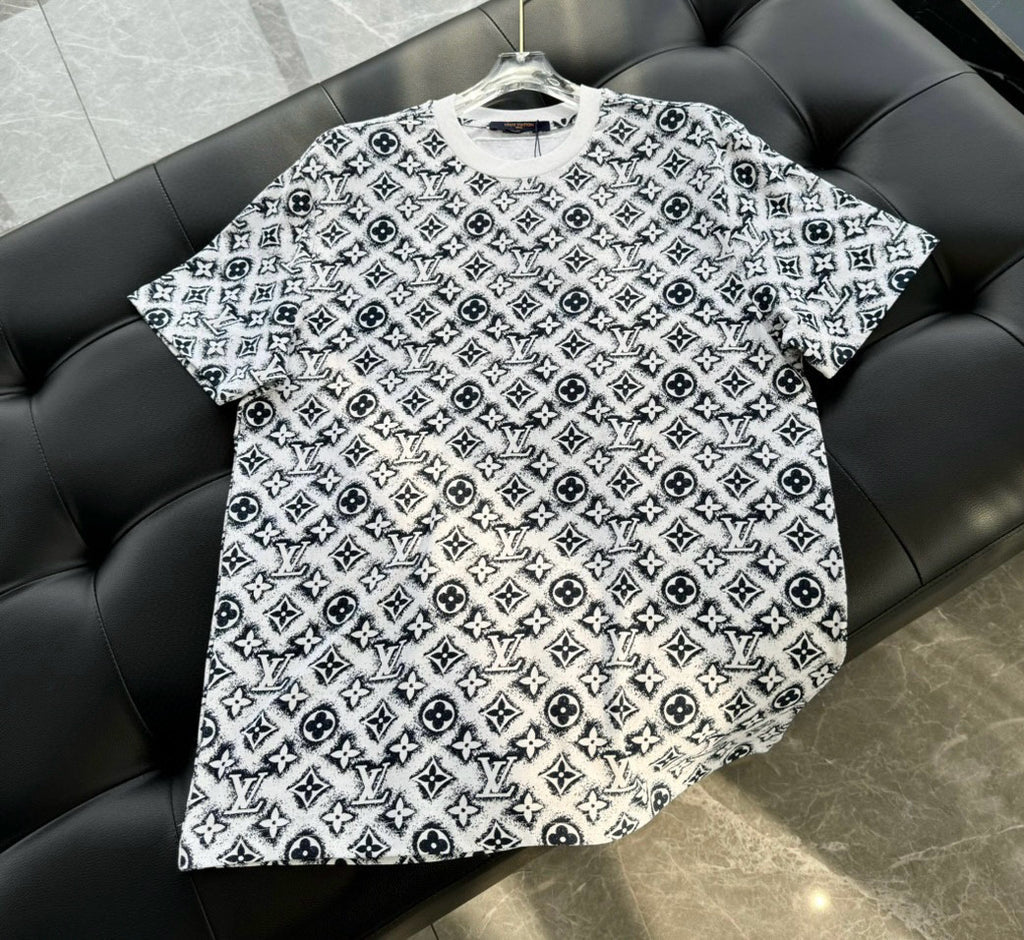 Louis Vuitton Men's Summer Logo Full Print Casual Crew Neck Cotton Short Sleeve T-Shirt #227807