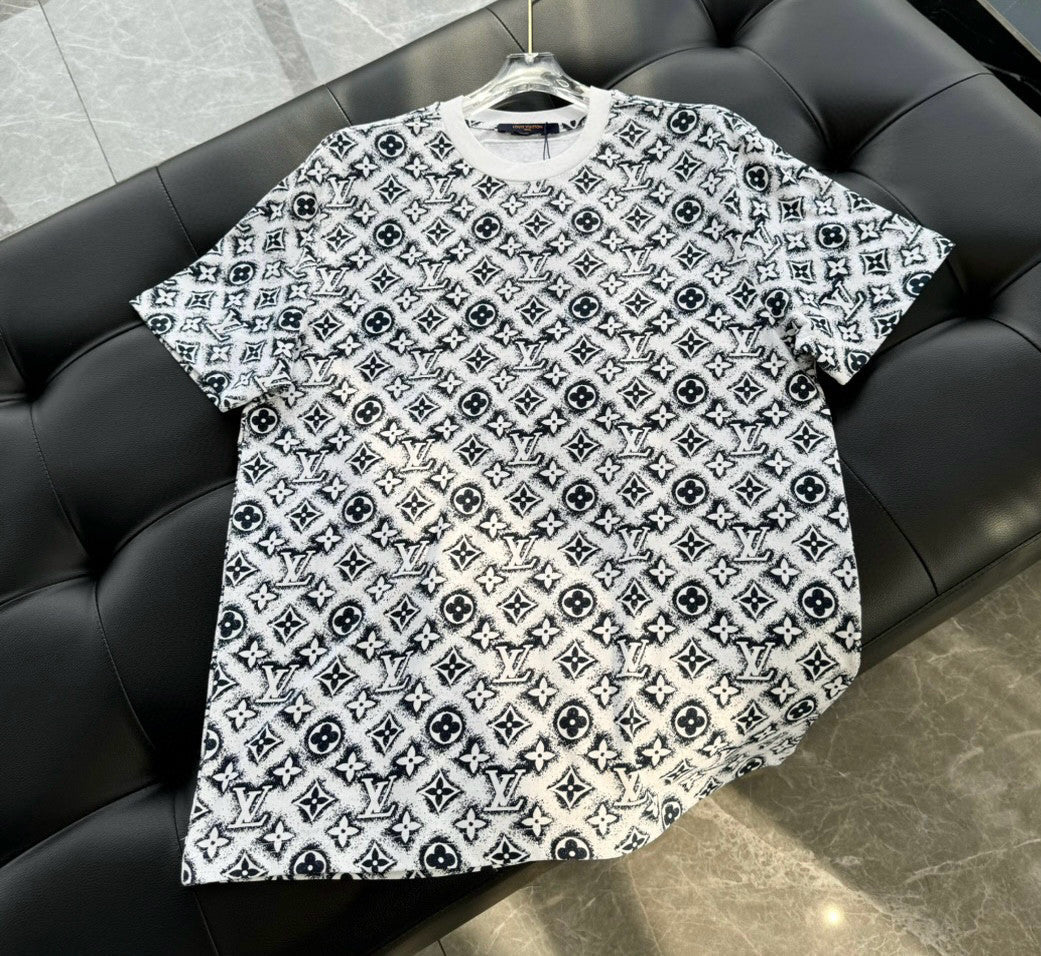 Louis Vuitton Men's Summer Logo Full Print Casual Crew Neck Cotton Short Sleeve T-Shirt #227807