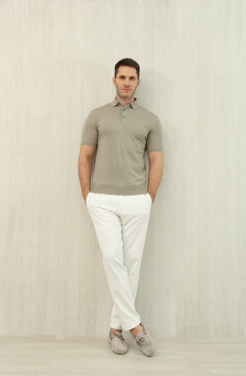Loro Piana Men's Summer Lapel Straight Solid Color Fitted Pullover Short Sleeve Polo Shirt Ngvp #1554
