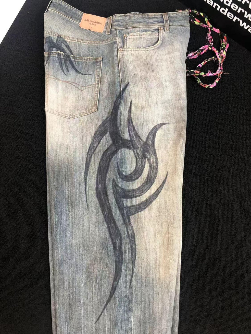 Balenciaga Men's Women's Four Seasons Y2K Logo Printed Cotton Mid Waist Loose Casual Denim Pants Ngvp #9524