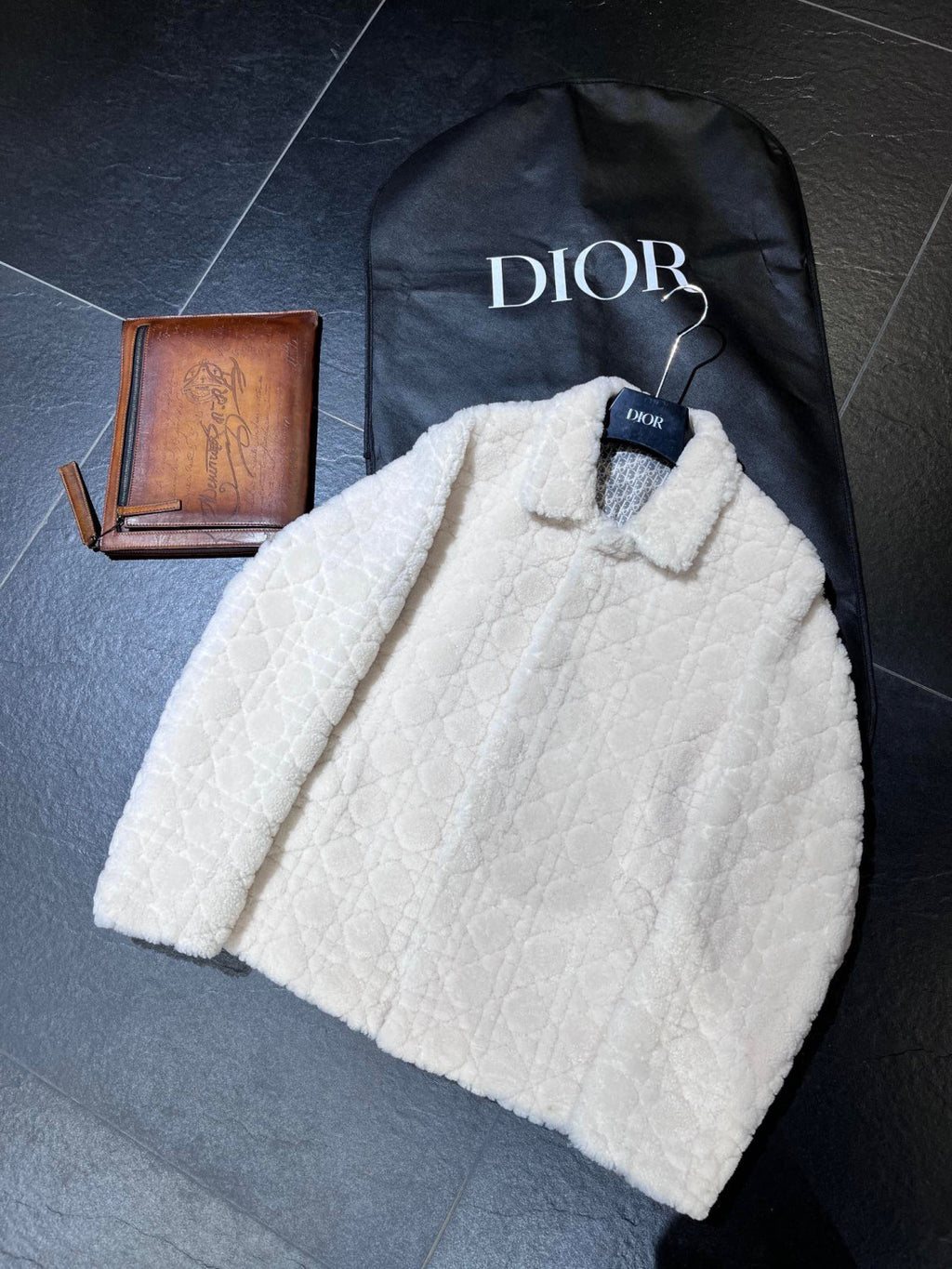 Dior Men's Solid Color Spring Wool Quilted Plaid Lapel Single Breasted Fitted Long Sleeve Jacket #9443