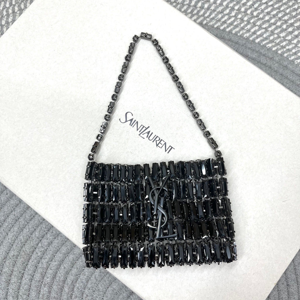 SAINT LAURENT Women's EVENING Crystal-Inspired Handbag Bag Limited Edition Sparkling Crystal Clutch Mini Chain-Strap Underarm Tote Bags #193642
